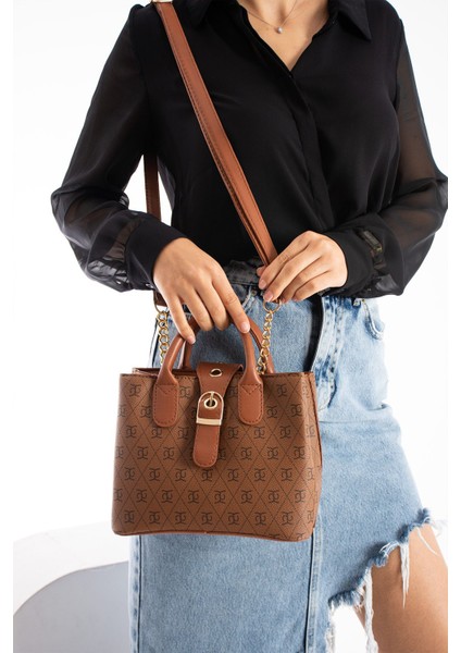 Kadın Venüs Desenli Deri Taba Omuz El Askılı Çıtçıt Fermuar Kapama El ve Omuz Çantası