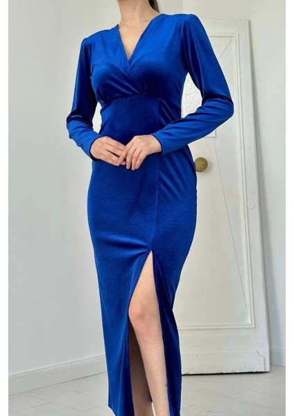 my Saks Eteği Yırtmaçlı Kadife Elbise