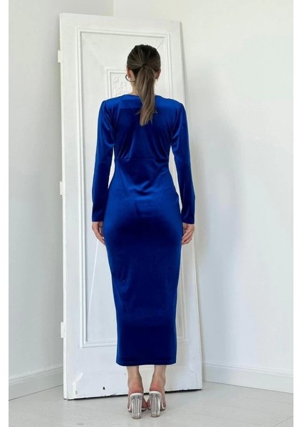 my Saks Eteği Yırtmaçlı Kadife Elbise