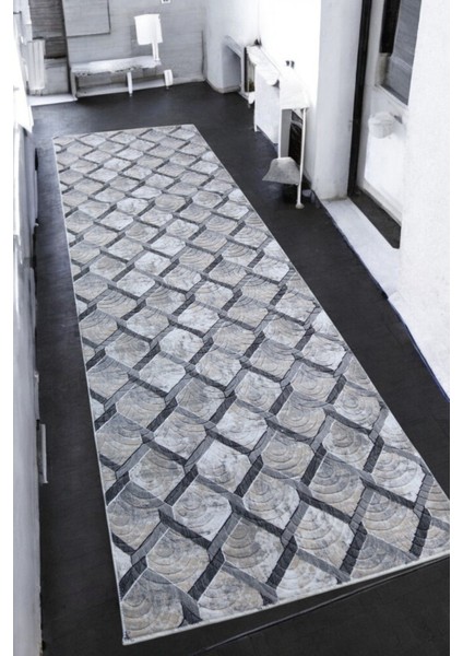 Aksu Lisbon Gri Kaymaz Tabanlı Kesme Kabartmalı Salon Koridor Mutfak Halı