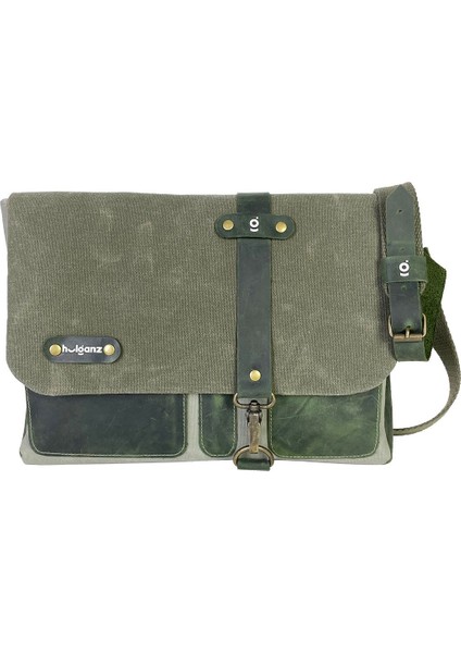 Halwara Mumlu Kanvas & Deri Postacı Çantası (Messenger Bag) 22X31 cm / 13 Inç