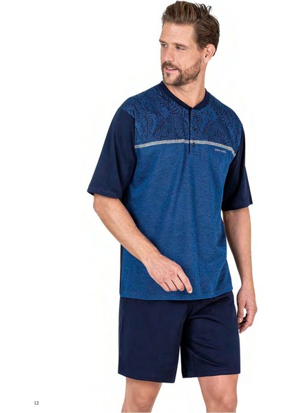 6053 Erkek Kısa Kollu Jakarlı 3'Lü Pijama Takımı