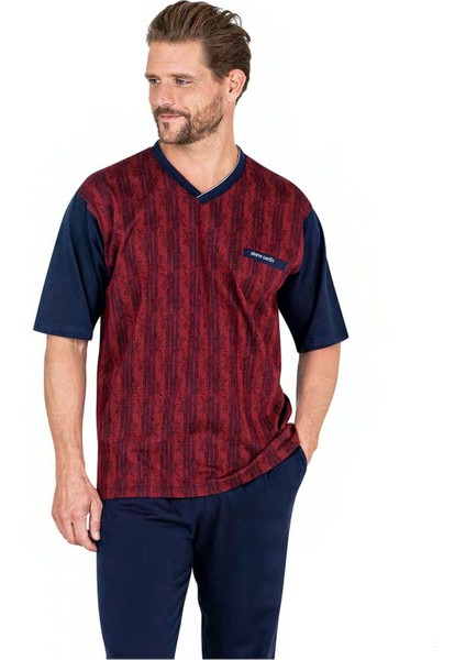 6052 Erkek Kısa Kollu Jakarlı 3'lü Pijama Takımı