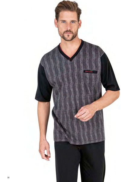 6052 Erkek Kısa Kollu Jakarlı 3'Lü Pijama Takımı modelleri