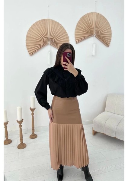 my Vizon Alt Piliseli Deri Garnili Etek