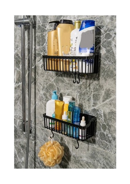 2 Li Plastik Yapışkanlı Askılı Mutfak- Banyo Rafı Düzenleyici Duş Şampuanlık