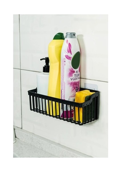 2 Li Plastik Yapışkanlı Askılı Mutfak- Banyo Rafı Düzenleyici Duş Şampuanlık