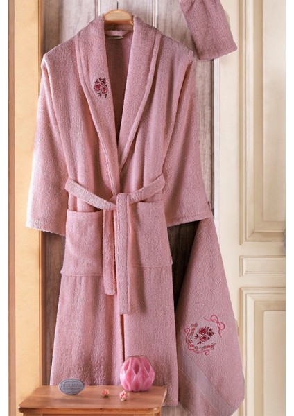 Yumuşak ve şık 8'li pamuk bornoz seti, konfor ve tarz dolu, pembe renk. fiyatları