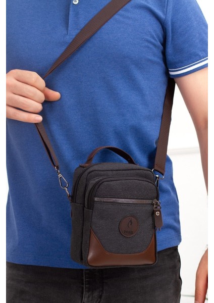 Kanvas Erkek El Çantası Omuz Askılı Cüzdan Telefon Için Günlük Çanta (Küçük Boy)