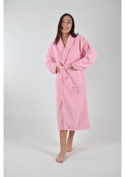Pembe şal yaka bornoz, rahat ve şık tasarım, tek adet, pamuklu, 2 parçalı set modelleri