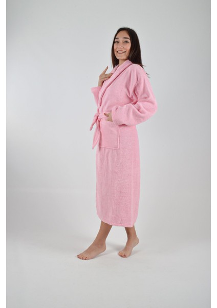 Pembe şal yaka bornoz, rahat ve şık tasarım, tek adet, pamuklu, 2 parçalı set fırsatları