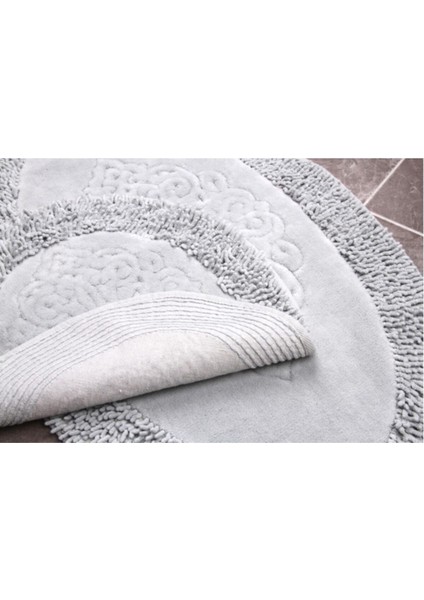 %100 Pamuk Oval Osmanlı Desenli 2'li Klozet Takımı, Kaymaz Taban, 60x100, Gri modelleri