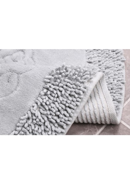 %100 Pamuk Oval Osmanlı Desenli 2'li Klozet Takımı, Kaymaz Taban, 60x100, Gri fırsatları