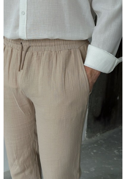 Nori Erkek Pamuk Baggy Fit Muslin Basic Kumaş Pantolon