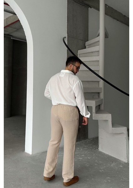 Nori Erkek Pamuk Baggy Fit Muslin Basic Kumaş Pantolon