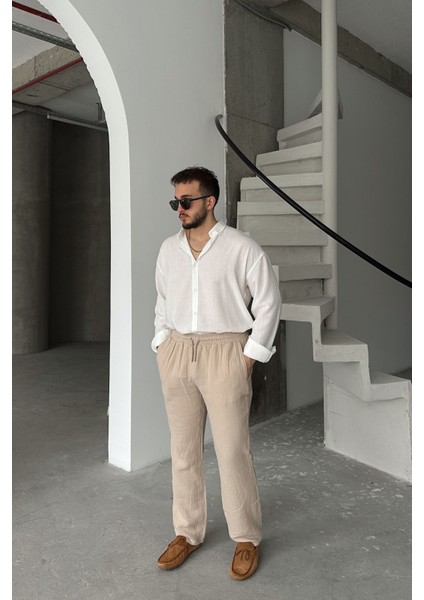 Nori Erkek Pamuk Baggy Fit Muslin Basic Kumaş Pantolon