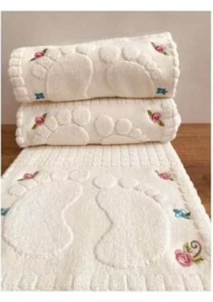 Elegant Paspas- 3 Tane Nakışlı Ayak Havlusu Pamuk ÖLÇÜ:50X70