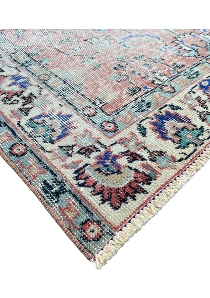 El Dokuma Eskitme Halı 116 x 190 Kahve Lacivert Vintage Yün Halı