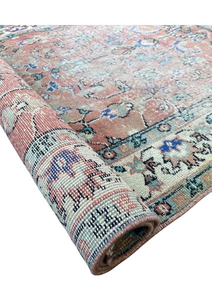 El Dokuma Eskitme Halı 116 x 190 Kahve Lacivert Vintage Yün Halı