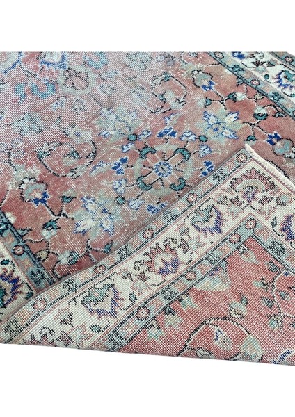 El Dokuma Eskitme Halı 116 x 190 Kahve Lacivert Vintage Yün Halı