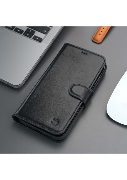 Casper iPhone 16 Pro Kılıf - El Yapımı Hakiki Deri - Manyetik Ayrılabilen Cüzdanlı Kılıf - Siyah