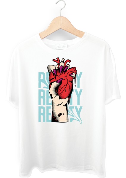 Felix Dies Beyaz Oversize Kalıp Baskılı Kadın T-Shirt