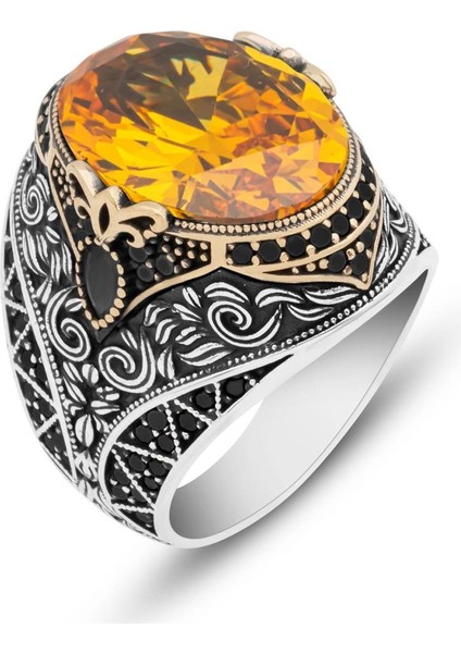 Sitrin Taşlı 925 Gümüş Erkek Yüzük fiyatları