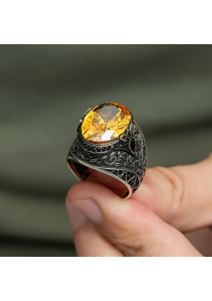 Sitrin Taşlı 925 Gümüş Erkek Yüzük fırsatları