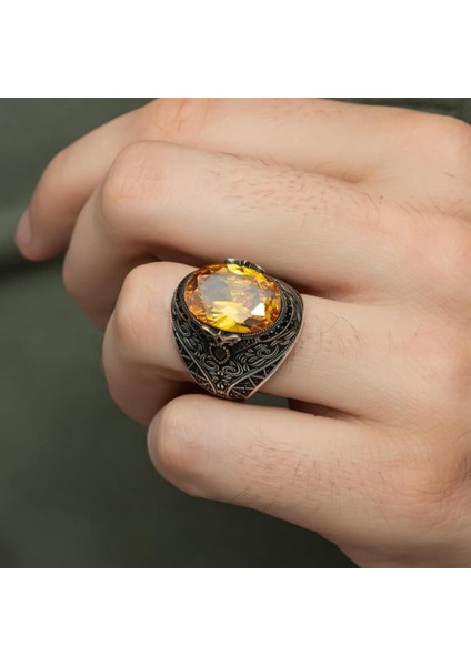 Sitrin Taşlı 925 Gümüş Erkek Yüzük indirimleri