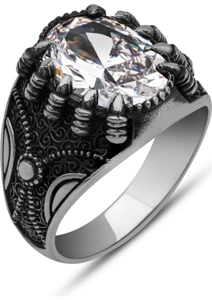 Zirkon Beyaz Taşlı Pençeli Harfli 925 Gümüş Erkek Yüzük fiyatları