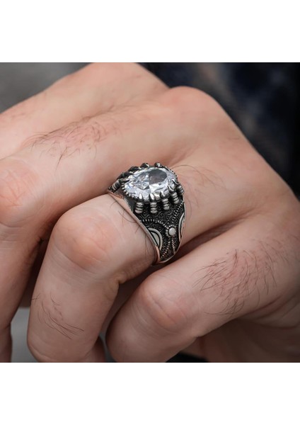 Zirkon Beyaz Taşlı Pençeli Harfli 925 Gümüş Erkek Yüzük modelleri