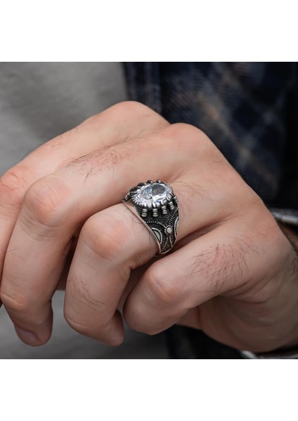 Zirkon Beyaz Taşlı Pençeli Harfli 925 Gümüş Erkek Yüzük fırsatları