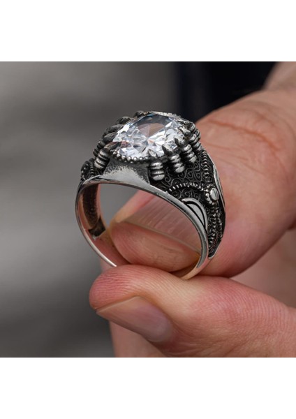 Zirkon Beyaz Taşlı Pençeli Harfli 925 Gümüş Erkek Yüzük indirimleri