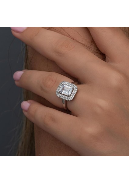 Beyaz Zirkon Taşlı Baget Gümüş Tektaş Yüzük modelleri