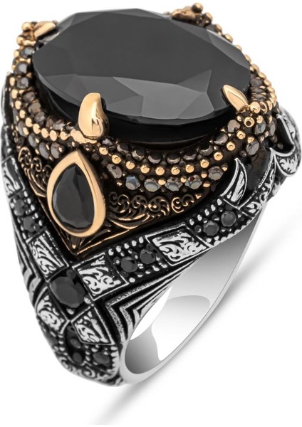 Oval Siyah Taşlı 925 Gümüş Erkek Yüzük fiyatları