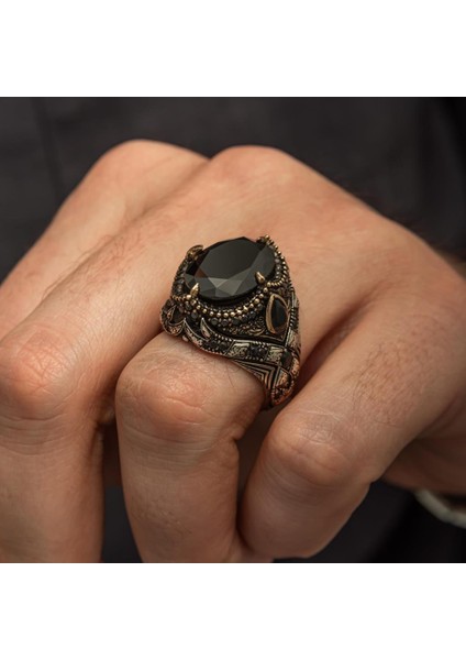 Oval Siyah Taşlı 925 Gümüş Erkek Yüzük modelleri