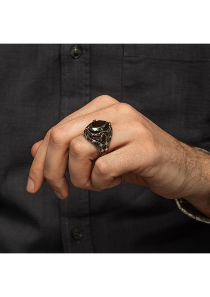 Oval Siyah Taşlı 925 Gümüş Erkek Yüzük fırsatları