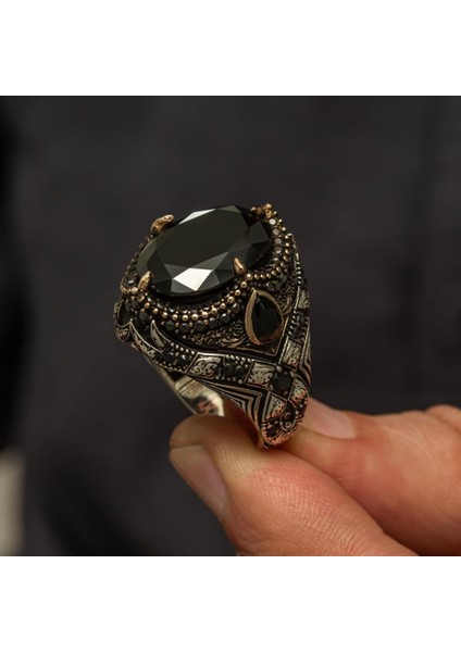Oval Siyah Taşlı 925 Gümüş Erkek Yüzük indirimleri