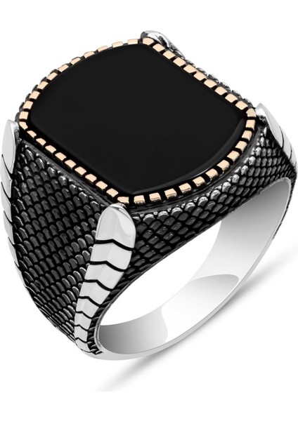 Oniks Siyah Taşlı Isimli 925 Gümüş Erkek Yüzük fiyatları