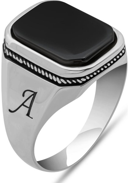 Oniks Taşlı Harfli 925 Gümüş Yüzük fiyatları