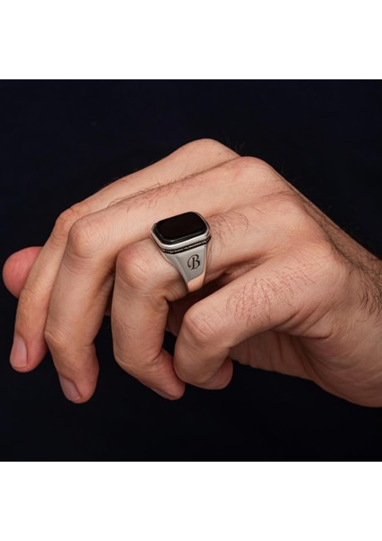 Oniks Taşlı Harfli 925 Gümüş Yüzük indirimleri