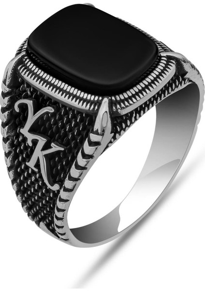 Oniks Taşlı Harfli 925 Gümüş Yüzük fiyatları