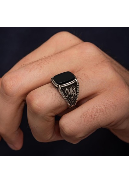 Oniks Taşlı Harfli 925 Gümüş Yüzük indirimleri
