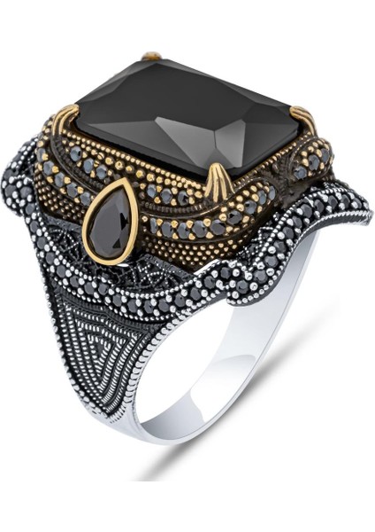 Siyah Taşlı 925 Gümüş Erkek Yüzük fiyatları