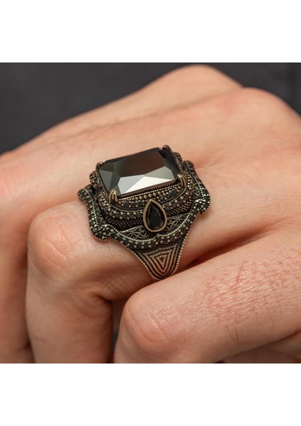 Siyah Taşlı 925 Gümüş Erkek Yüzük modelleri