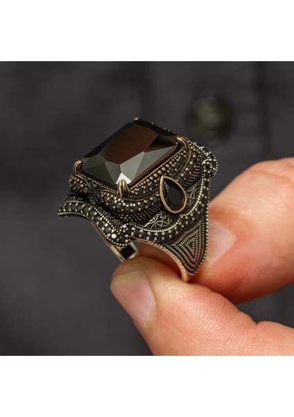 Siyah Taşlı 925 Gümüş Erkek Yüzük indirimleri