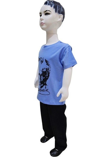 Atatürk Baskılı Mavi Tişört Siyah Pantolon Takım modelleri