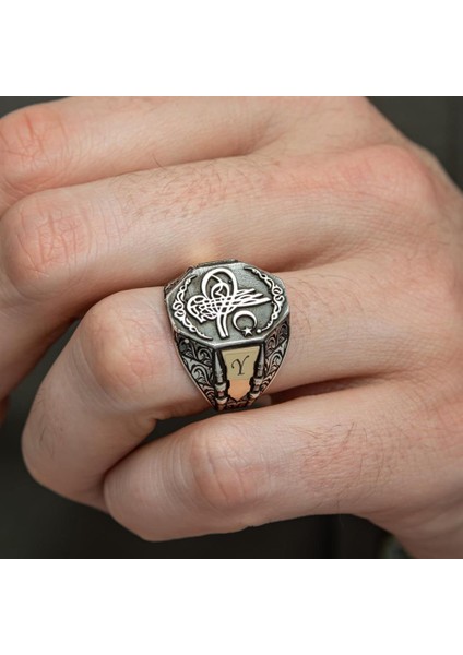 Tuğra Desenli Harfli 925 Gümüş Erkek Yüzük modelleri