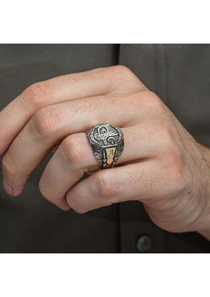 Tuğra Desenli Harfli 925 Gümüş Erkek Yüzük indirimleri