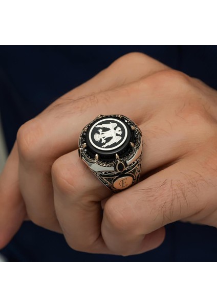 Selçuklu Çift Başlı Kartal Yuvarlak Harfli 925 Gümüş Erkek Yüzük fırsatları